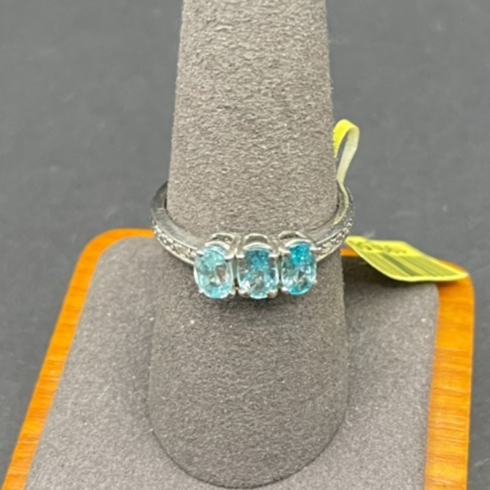 Vintage 925 Sterling Silver Ring 3 Stone Oval Gemstone Blue Topaz Sz 8.75 NWT